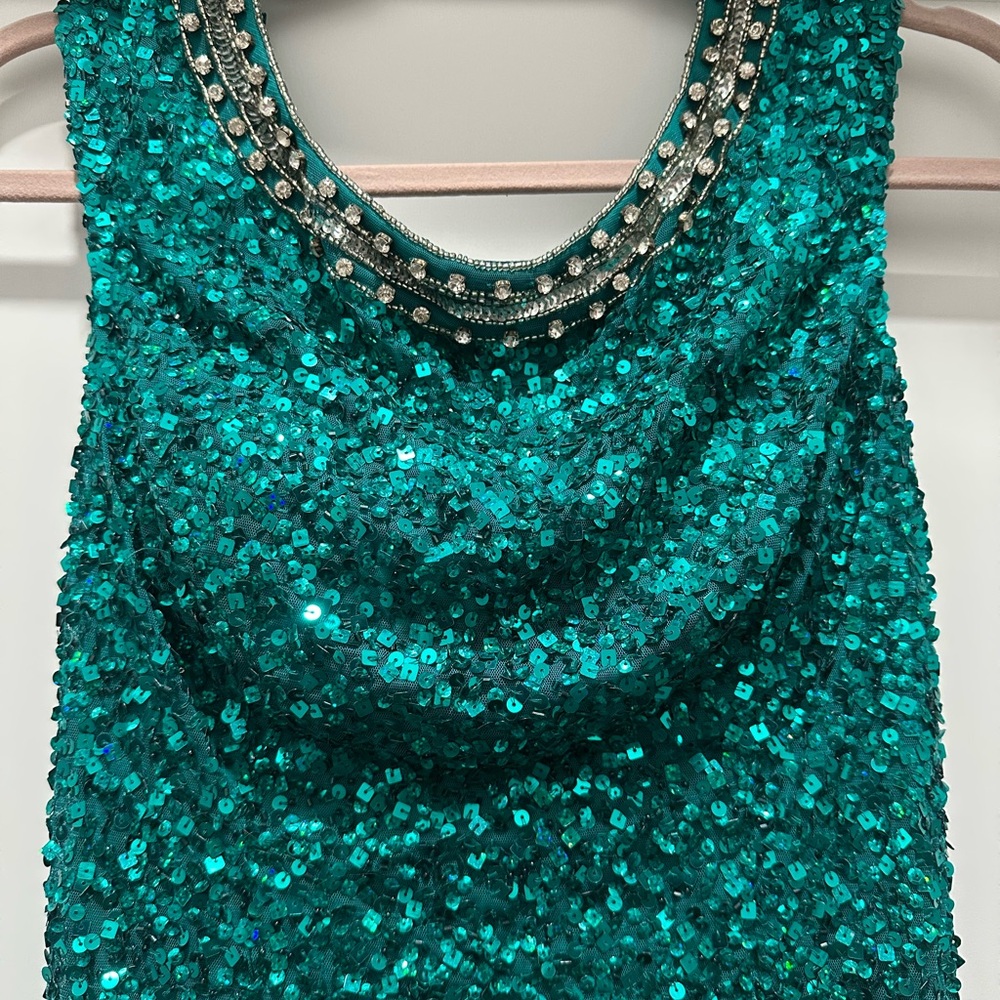 Scalia Emerald Green Sequin Gown sz 8 - Picture 4 of 14